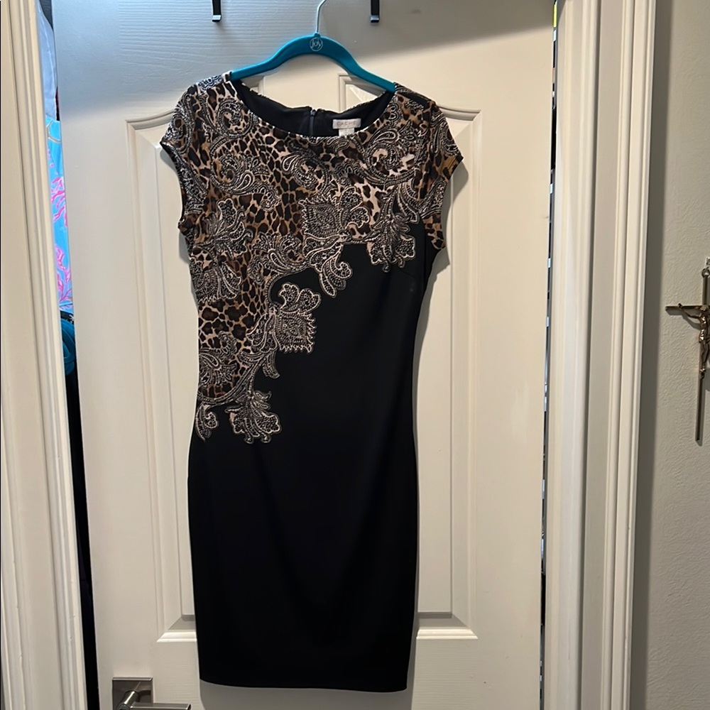 Cache Black and Silver Asymmetrical Sheath Mini Dress